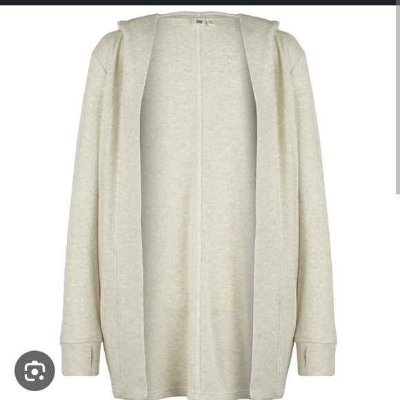 10TREE WAFFLE ORGANIC COTTON BLEND HOODED CARDIGAN IN Taupe - S - Picture 3 of 12